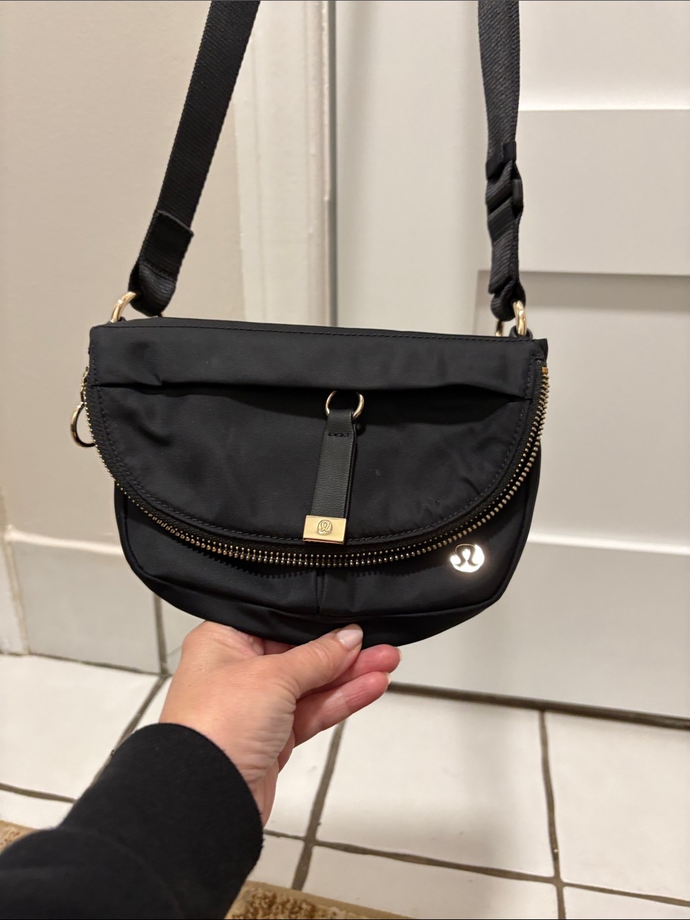 lululemon athletica Black and Gold Crossbody Bag - Small Zip Flap Purse
